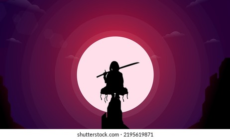 woman silhouette. Japanese samurai warrior with a sword. Japan theme background. female urban samurai.