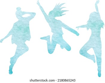 woman silhouette jumping watercolor on white background isolated, vector