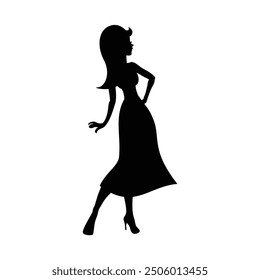 woman silhouette long hair long dress