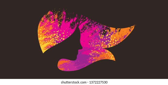 Woman Silhouette. Mothers Day and Womens Day Greeting Card Elements.  Vector Illustration.