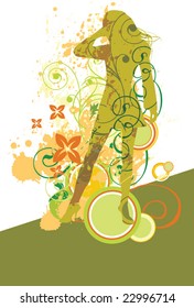 Woman silhouette on abstract grunge&floral background, vector illustration
