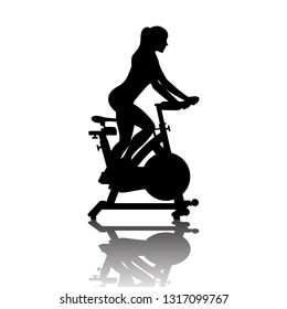 Woman silhouette on exercycle in spinning class isolated on white background. Vector illustration for web and printing.