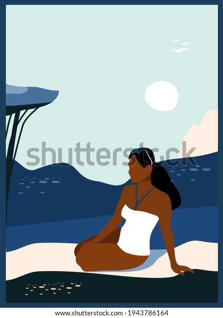 Woman Silhouette On Retro Summer Background Stock Vector Royalty Free