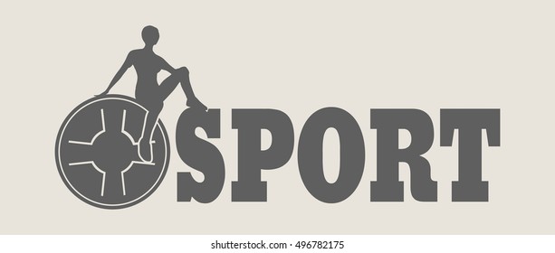 woman silhouette on sport text. rod pancake silhouette. Bodybuilding club emblem