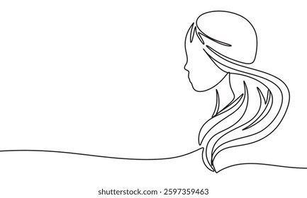 Woman silhouette one line continuous. Hand drawn vector art.
