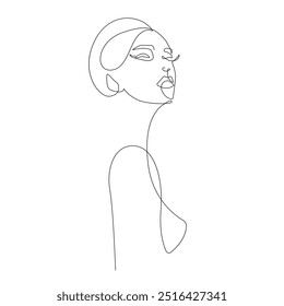 Woman Silhouette One Line Drawing. Female Figure Creative Contemporary Abstract Line Drawing. Beauty Fashion Female Face Vector Minimalist Design for Wall Art, Print, Card, Poster.