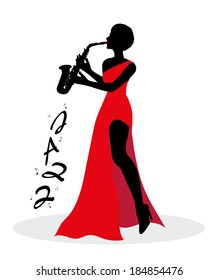 woman silhouette playing the saxophone