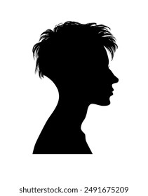 Woman silhouette portrait. Female head, face profile, vignette. Hand drawn illustration for invitation, postcard. Portrait of beautiful girls with a hairstyle. Vector illustration.