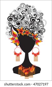 woman silhouette with punk hair and accessories