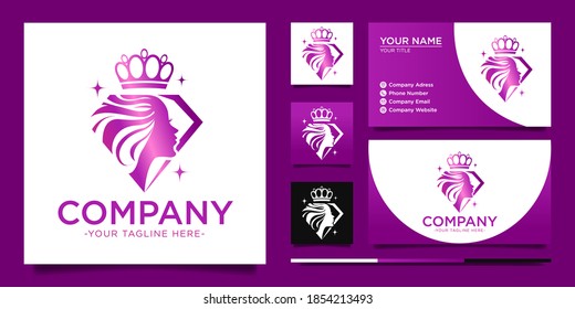 Woman silhouette with purple diamond logo and business card template