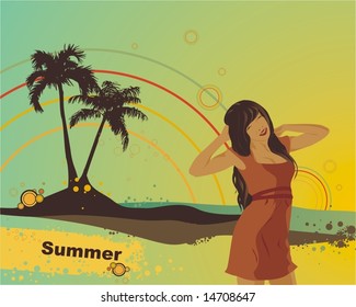 a woman silhouette relaxing at the beach