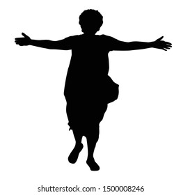 Woman silhouette running with open arms on white background, vector illustration