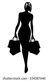 Woman Silhouette In Shopping