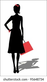 Woman silhouette with shopping bag