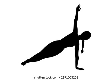 Woman silhouette in side plank pose. Yogi woman in vasisthasana isolated in white background. Vector illustration