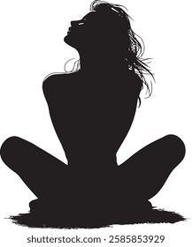 Woman Silhouette Sitting in Lotus Position Vector Illustration