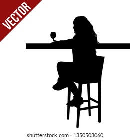 Woman silhouette sitting at a table in the cafe, bar, restaurant or pub on white background, vector illustration