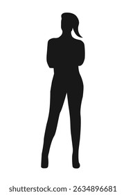 Woman silhouette standing arms crossed elegant pose