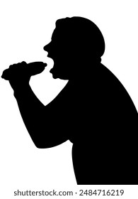 Woman Silhouette Stubby European Taking Large Bite from Hotdog