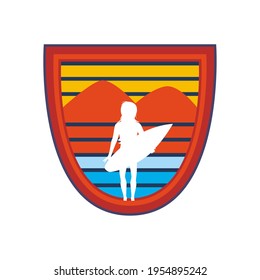 woman silhouette with surfboard patch