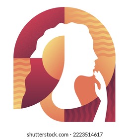 Woman silhouette thinking about herself. Self confidence and self awareness concept. Abstract Vector illustration