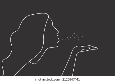 woman silhouette throwing many kisses