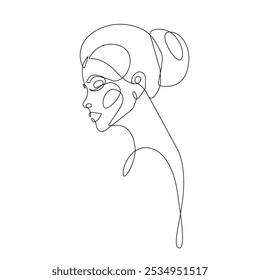 Woman Silhouette Vector Continuous One Line Drawing. Female Profile Contemporary Abstract Drawing. Beauty Fashion Female Body, Elegant Vector Minimalist Art for Fashion Design, Wall Art, Prints