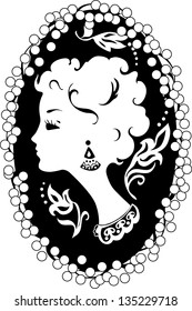  Woman Silhouette Vintage Profile  In Cameo