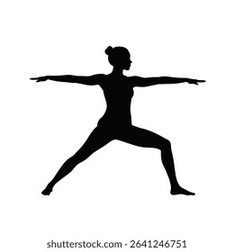 Woman silhouette warrior two yoga pose fitness.