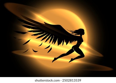 Woman silhouette with wings and light effect