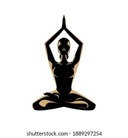 Woman silhouette in yoga meditation pose flat vector illustration