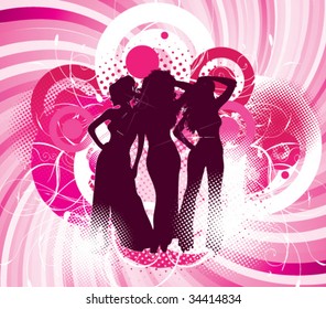 Woman silhouettes with grunge party background
