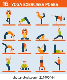 Woman silhouettes in yoga poses exercises icons set isolated vector illustration