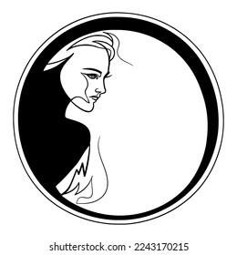 Woman silhoutte in mirror, line art vector
