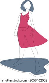 Woman siluette Line Drawing in vector illustration for fashion concept, t-shirt, print design. Illustration fits for magazine, background or logotype.