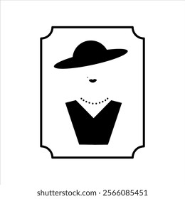 woman simple icon, silhouette illustration, lady in a hat
