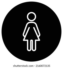 Woman simple icon vector. Flat design. White icon on black circle. White background.ai