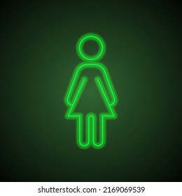 Frau einfache Symbol Vektor. Flaches Design. Grüner Neon auf schwarzem Hintergrund mit grünem Licht.ai