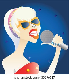 Woman  sing with microphone.