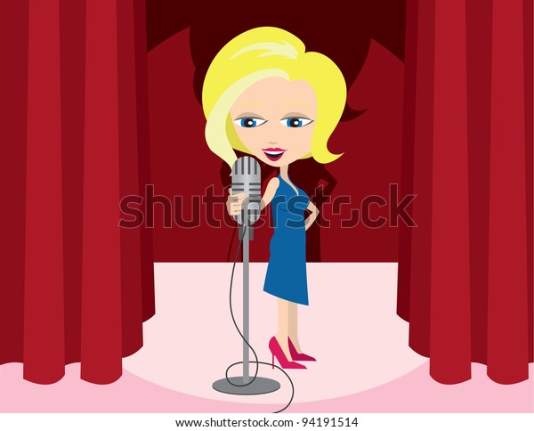 Woman Singer Holding Microphone On Stage Stock Vector Royalty Free