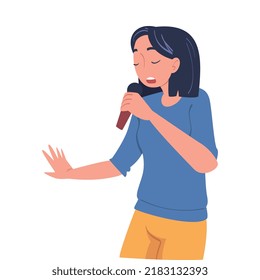 Woman Singer and Musician with Microphone Performing Music on Stage Vector Illustration