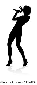 A woman singer pop, country music, rock star or even hiphop rapper artist vocalist singing in silhouette