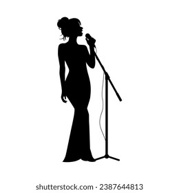 Woman singer silhouette, woman singing on mic, Singer singing silhouette, vocalist singing to microphone