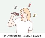 Woman Singer.Hand drawn style vector design illustrations.