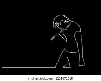 Woman singing isolated line drawing, vector illustration design. Music collection.