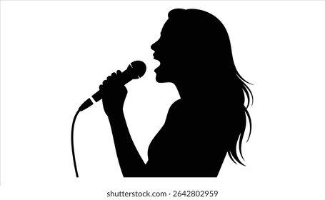 Woman Singing Mic Icon Black Silhouette Illustration