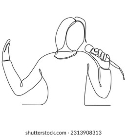 
woman singing with microphone in hand vector illustration. music band vocalist. draw a continuous line