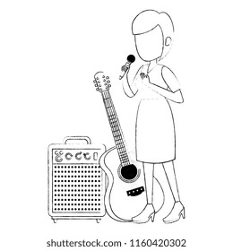 woman singing with microphone and instruments