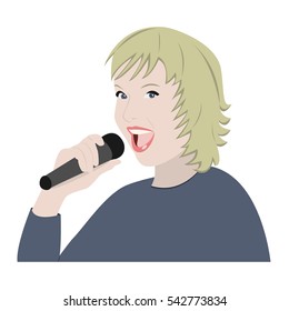 Woman singing in microphone, isolated vector