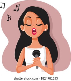 Woman Singing at the Microphone Vector Character. Talented young lady performing at talent show
